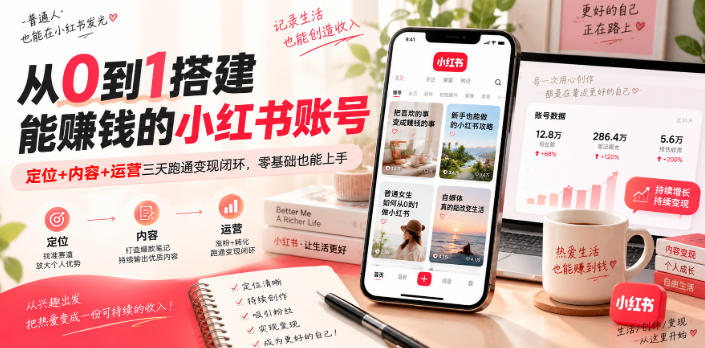 从0到1搭建能賺钱的小红书账号，定位+内容+运营三天跑通变现闭环-网创之家