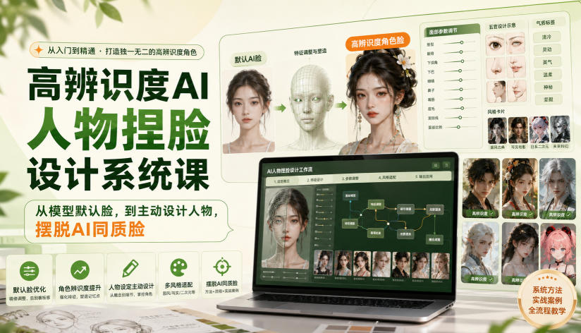 高辨识度AI人物捏脸设计系统课，从模型默认脸，到主动设计人物，摆脱AI同质脸-网创之家