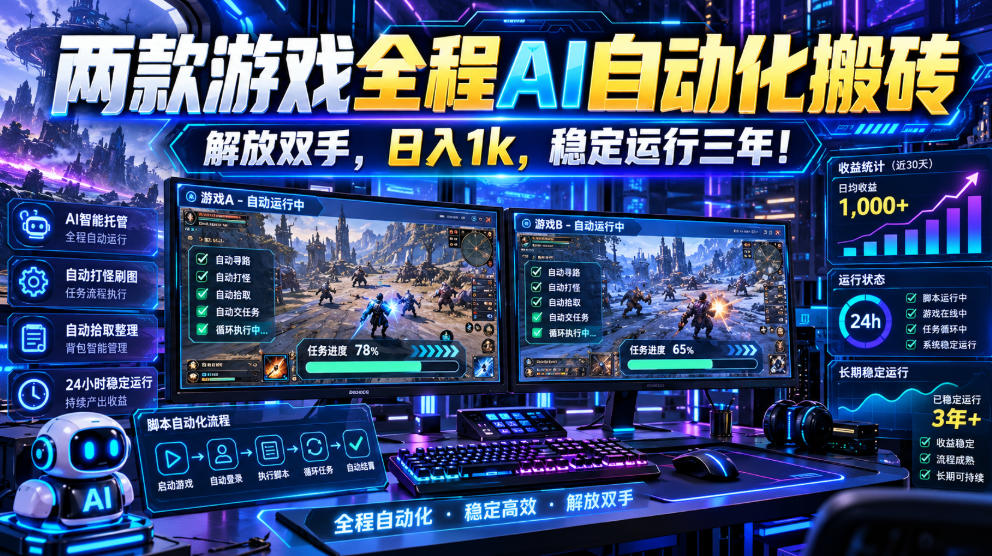 两款游戏全程AI自动化搬砖，解放双手，日入1k，稳定运行三年！【揭秘】-网创之家