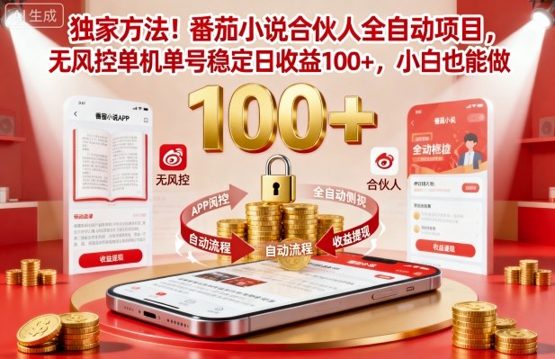 独家方法!番茄小说合伙人全自动挂G项目,无风控单机单号稳定日收益100+,小白也能做【揭秘】-网创之家