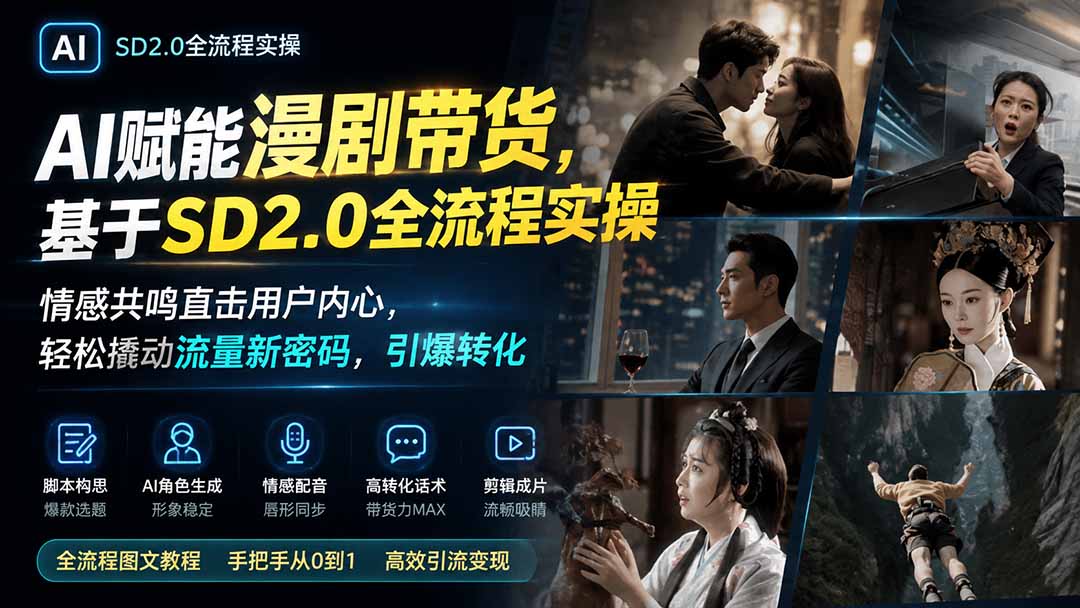 AI赋能漫剧带货，基于SD2.0全流程实操；情感共鸣直击用户内心，轻松撬动流量新密码，引爆转化-网创之家