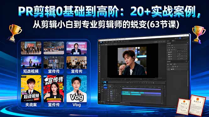 PR剪辑0基础到高阶：20+实战案例，从剪辑小白到专业剪辑师的蜕变(63节课-网创之家