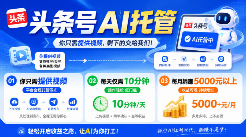 头条号AI托管，我提供视频，你发布，每天10分钟，月躺賺5000+【揭秘】-网创之家