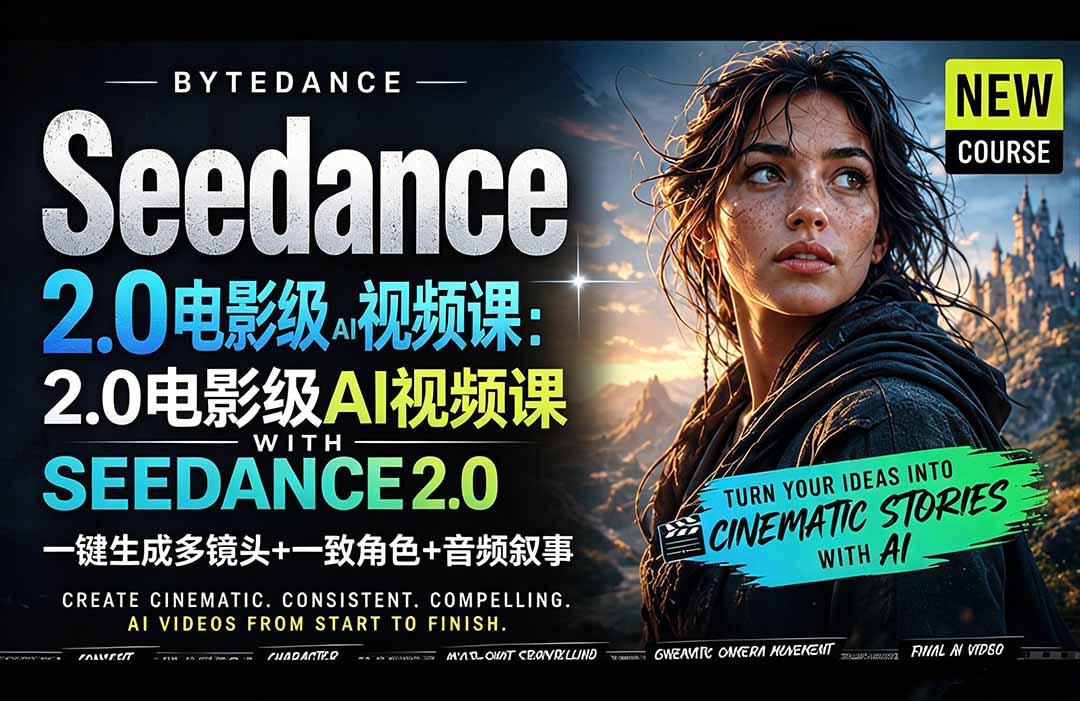 Seedance 2.0电影级AI视频课：一键生成多镜头+一致角色+音频叙事-网创之家