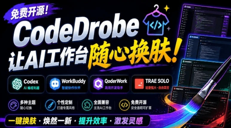 免费开源的CodeDrobe，让AI工作台随心换肤，支持Codex、WorkBuddy等，免费且本地运行！-网创之家