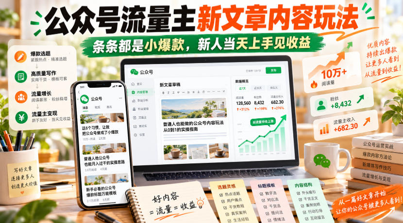 公众号流量主新文章内容玩法，条条都是小爆款，新人当天上手见收益-网创之家