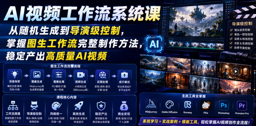 AI视频工作流系统课，从随机生成到导演级控制，掌握图生工作流完整制作方法，稳定产出高质量AI视频-网创之家