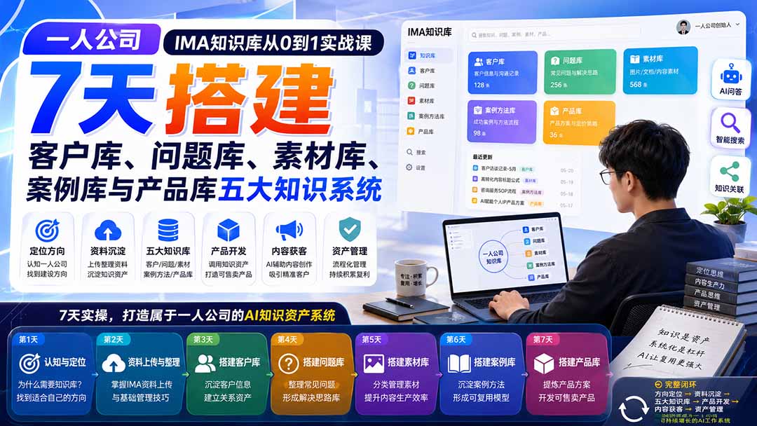 一人公司IMA知识库从0到1实战课：7天搭建客户库、问题库、素材库、案例库与产品库五大知识系统-网创之家