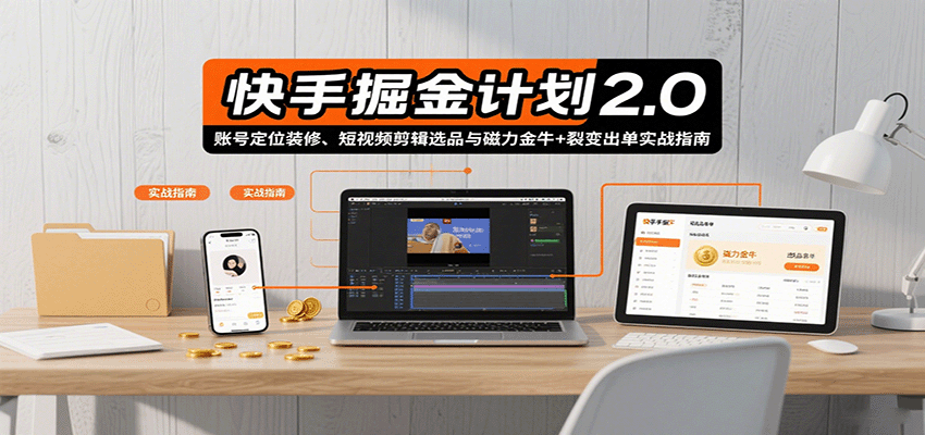 快手掘金计划2.0,账号定位装修、短视频剪辑选品与磁力金牛+裂变出单实战指南-网创之家