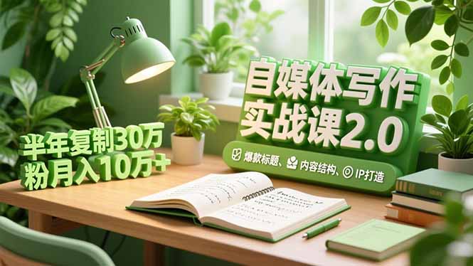 自媒体写作实战课2.0，爆款标题、内容结构、IP打造，半年复制30万粉月入10万+-网创之家