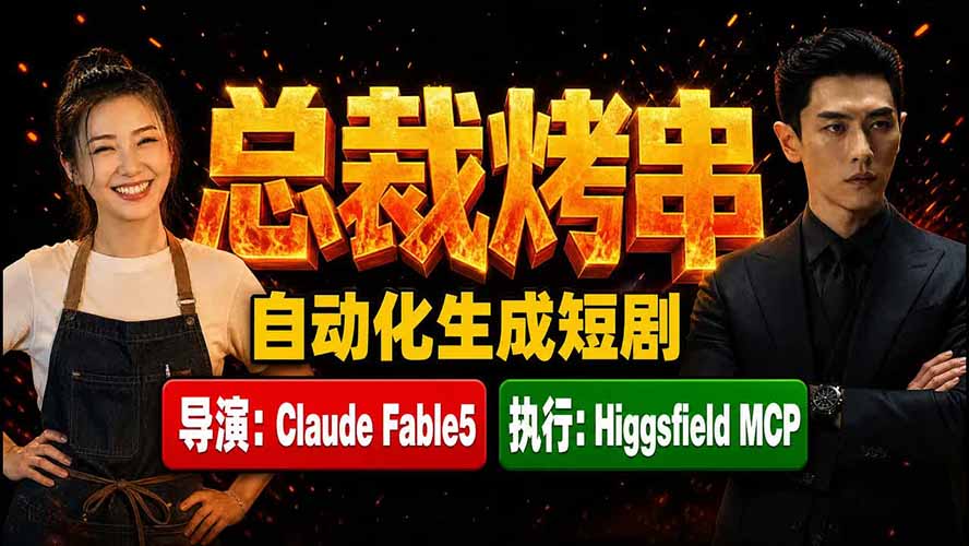 《总裁烤串》真人短剧全自动诞生！Claude Fable5 当导演，Higgsfield MCP 执行！-网创之家