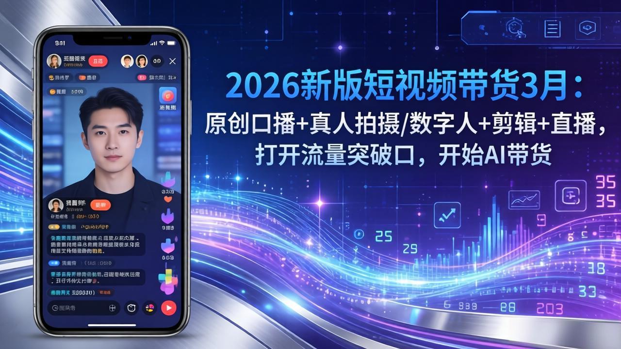 2026新版短视频带货3月：原创口播+真人拍摄/数字人+剪辑+直播，打开流量突破口，开始AI带货-网创之家