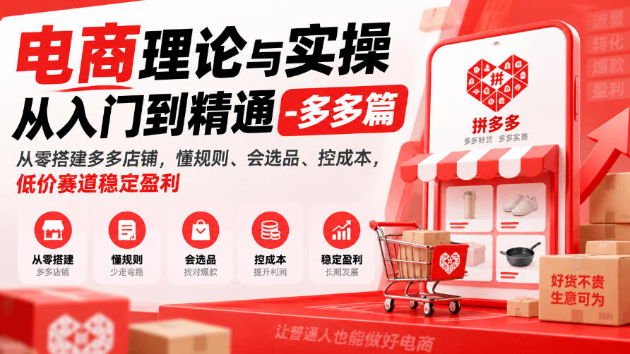 电商理论与实操从入门到精通-多多篇，从零搭建多多店铺，懂规则、会选品、控成本，低价赛道稳定盈利-网创之家
