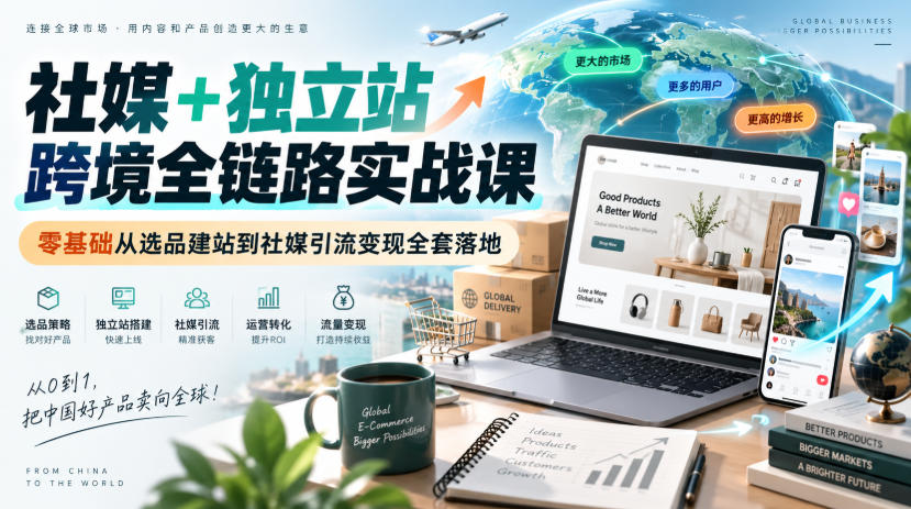 社媒+独立站跨境全链路实战课｜零基础从选品建站到社媒引流变现全套落地-网创之家