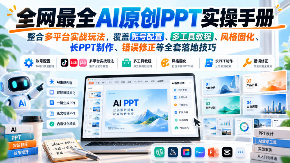 全网最全AI原创PPT实操手册，整合多平台实战玩法，覆盖账号配置、多工具教程、风格固化、长PPT制作、错误修正等全套落地技巧-网创之家