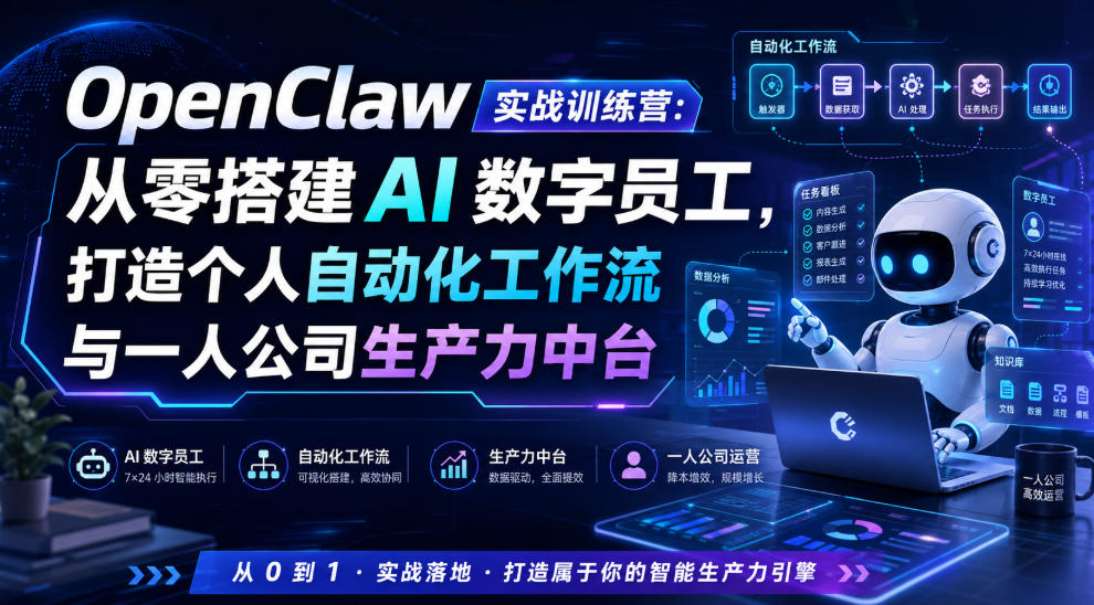 OpenClaw实战训练营：从零搭建AI数字员工，打造个人自动化工作流与一人公司生产力中台-网创之家