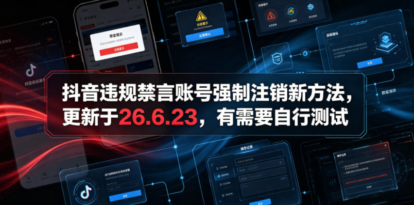 抖音违规禁言账号强制注销新方法，更新于26.6.23，有需要自行测试-网创之家