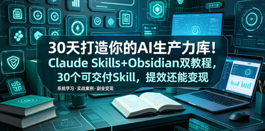 30天打造你的AI生产力库！Claude Skills+Obsidian 双教程，30 个可交付 Skill，提效还能变现-网创之家