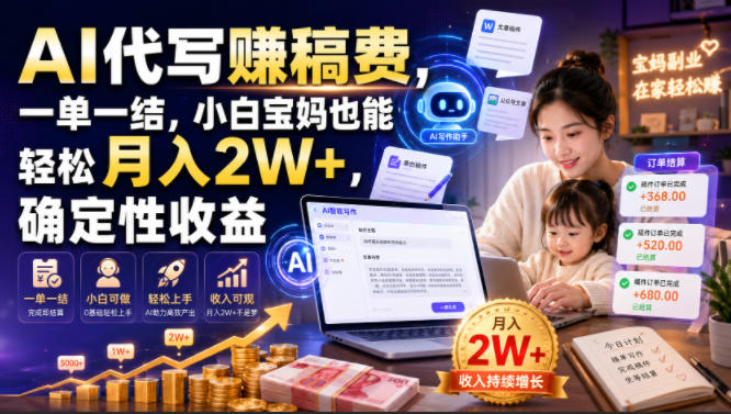 AI代写賺稿费，一单一结，小白宝妈也能轻松月入2W+，确定性收益【揭秘】-网创之家