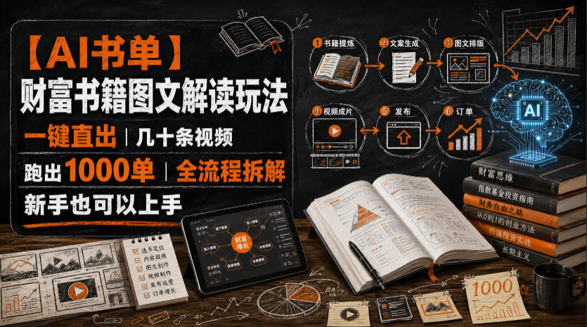 【AI书单】财富书籍图文解读玩法，一键直出，几十条视频，跑出1000单，全流程拆解，新手也可以上手-网创之家