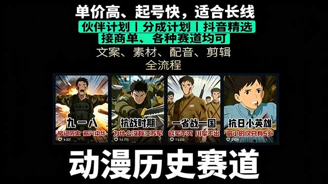 历史动漫赛道撸分成：起号、文案、素材、配音、剪辑，单视频收益破万-网创之家