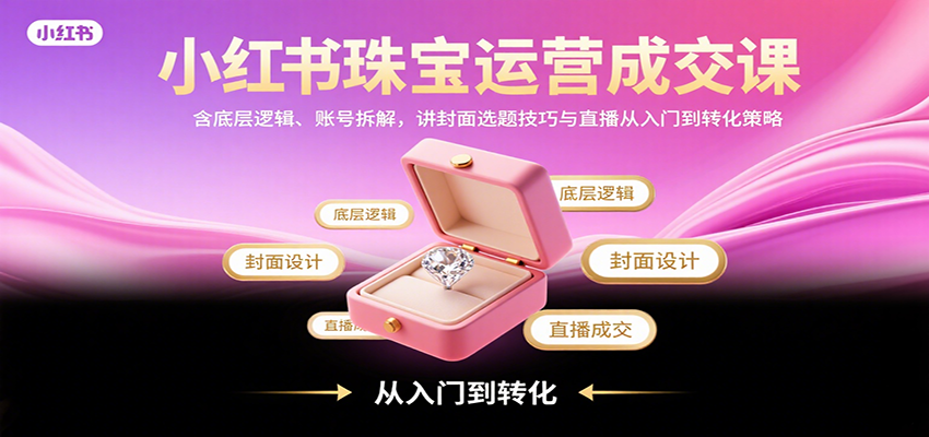 小红书珠宝运营成交课:含底层逻辑、账号拆解,讲封面选题技巧与直播从入门到转化策略-网创之家