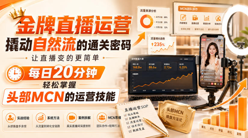 金牌直播运营撬动自然流的通关密码，让直播变的更简单，每日20分钟，轻松掌握头部MCN的运营技能-网创之家