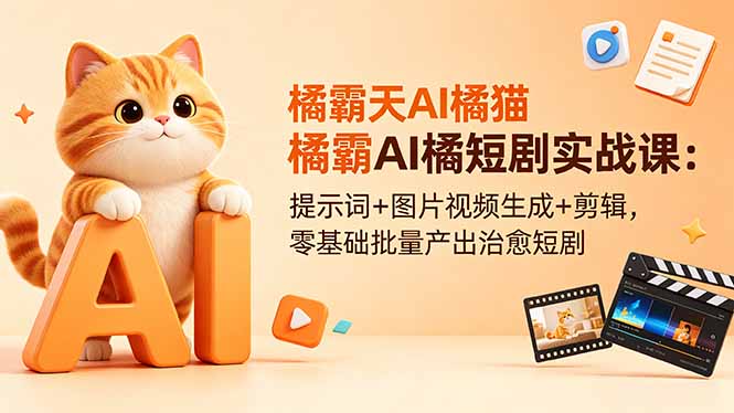 橘霸天AI橘猫短剧实战课：提示词+图片视频生成+剪辑，零基础批量产出治愈短剧-网创之家