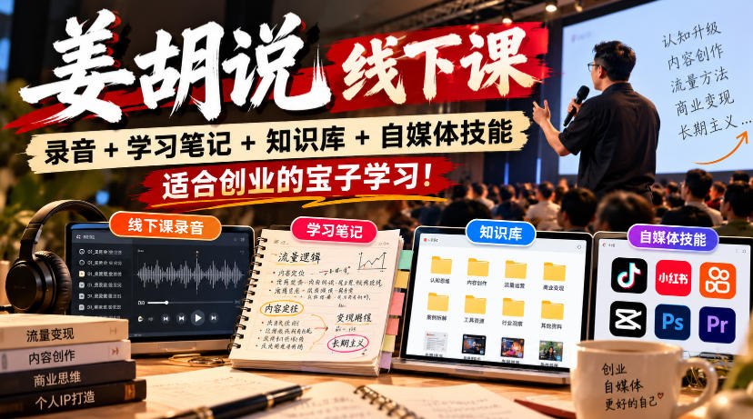 姜胡说线下课录音＋学习笔记＋知识库＋自媒体技能，​适合创业的宝子学习！-网创之家