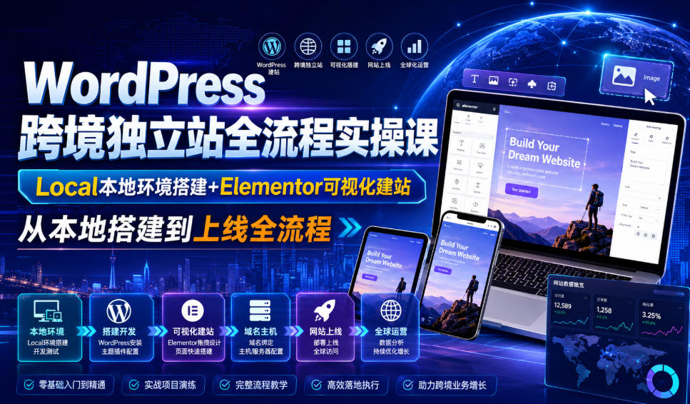 WordPress跨境独立站全流程实操课｜Local本地环境搭建+Elementor可视化建站，从本地搭建到上线全流程-网创之家