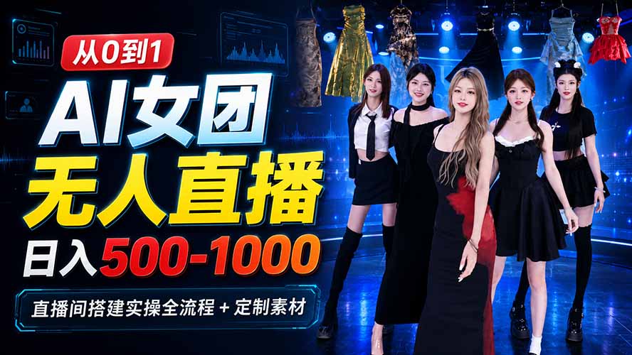 AI 女团无人直播，躺入500-1000每天，直播间搭建实操全流程+定制素材-网创之家