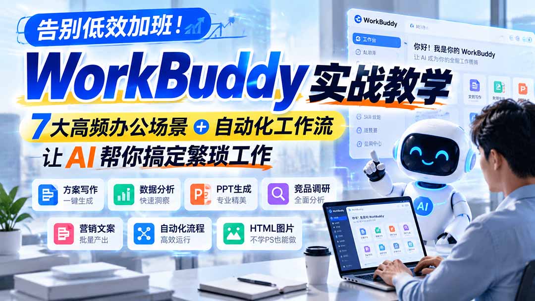 告别低效加班！WorkBuddy实战教学，7大高频办公场景＋自动化工作流，让AI帮你搞定繁琐工作-网创之家
