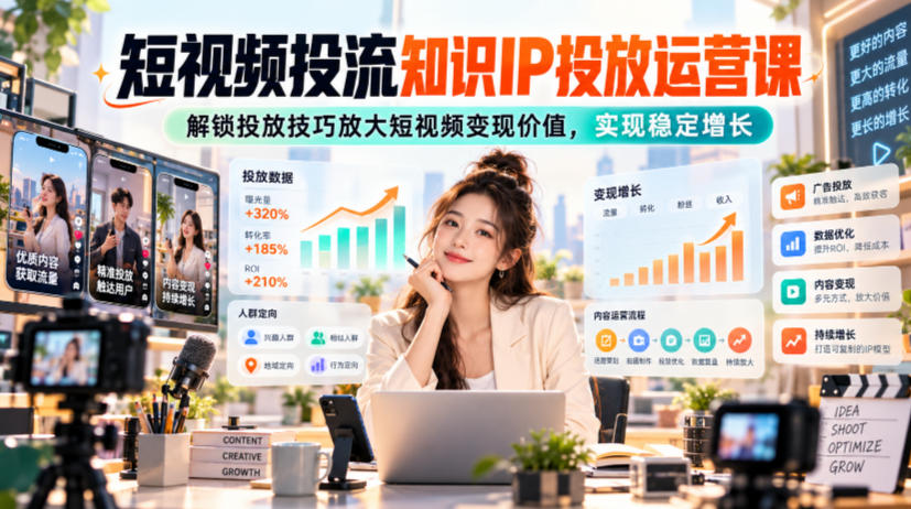 短视频投流知识IP投放运营课，解锁投放技巧放大短视频变现价值，实现稳定增长-网创之家