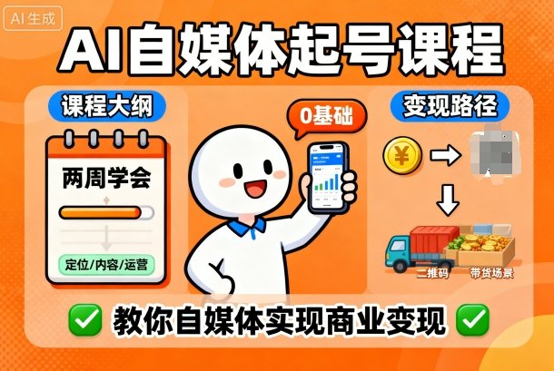 AI自媒体起号课程，0基础小白两周学会，教你自媒体实现商业变现-网创之家