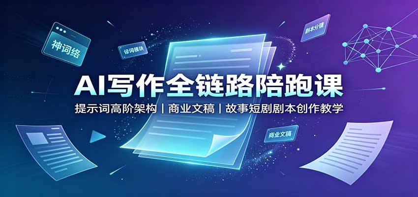 AI写作全链路陪跑课：提示词高阶架构，商业文稿，故事短剧剧本创作教学-网创之家