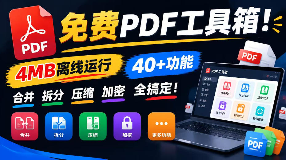 免费PDF工具箱！4MB离线运行，40+功能，合并拆分压缩加密全搞定！-网创之家