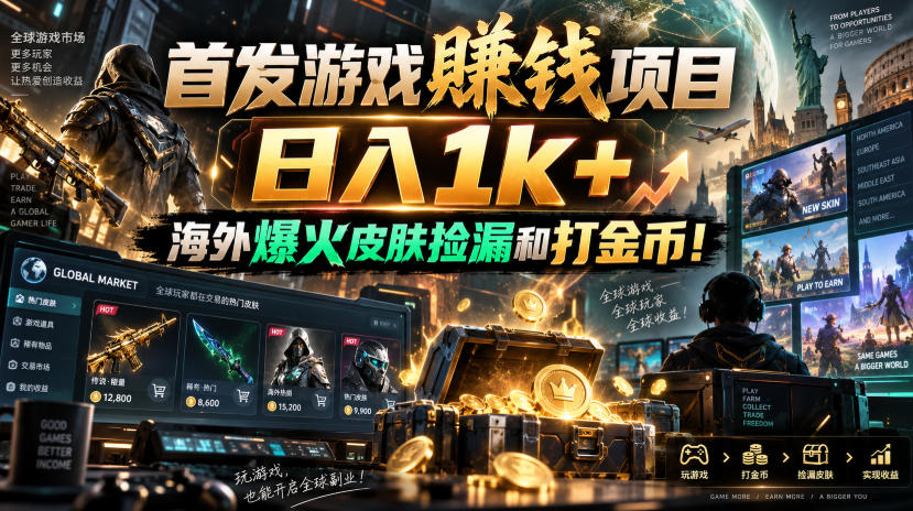 首发游戏賺钱项目，日入1k+，海外爆火皮肤捡漏和打金币！【揭秘】-网创之家