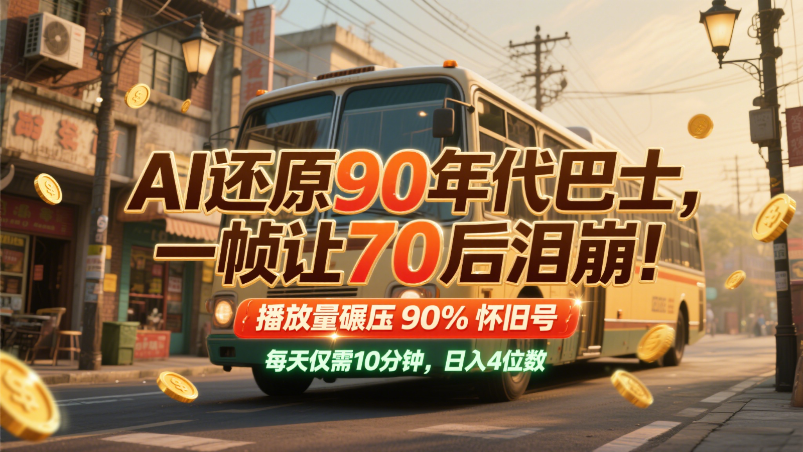 AI还原90年代巴士,一帧让70后泪崩!播放量碾压90%怀旧号,每天10分钟,日入4位数-网创之家