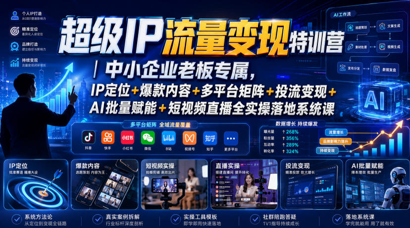 超级IP流量变现特训营｜中小企业老板专属，IP定位+爆款内容+多平台矩阵+投流变现+AI批量赋能+短视频直播全实操落地系统课-网创之家