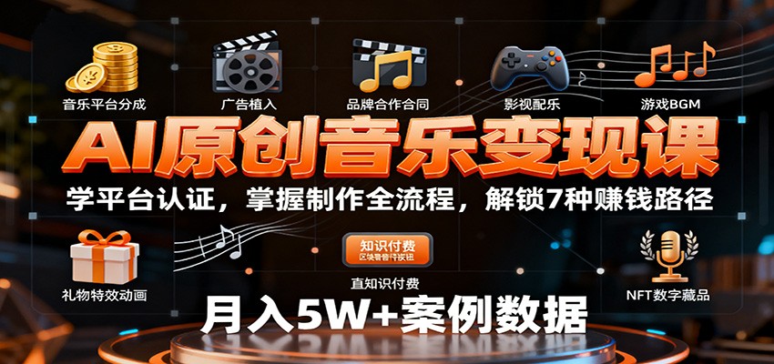 AI原创音乐变现课：学平台认证，掌握制作全流程，解锁7种赚钱路径-网创之家