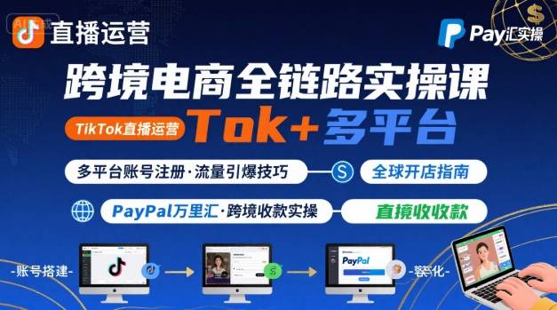 跨境电商线上课,TikTok 直播运营 + 多平台账号注册 + PayPal 万里汇实操教程-网创之家