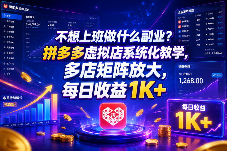 不想上班做什么副业？拼多多虚拟店系统化教学，多店矩阵放大，每日收益1K+【揭秘】-网创之家
