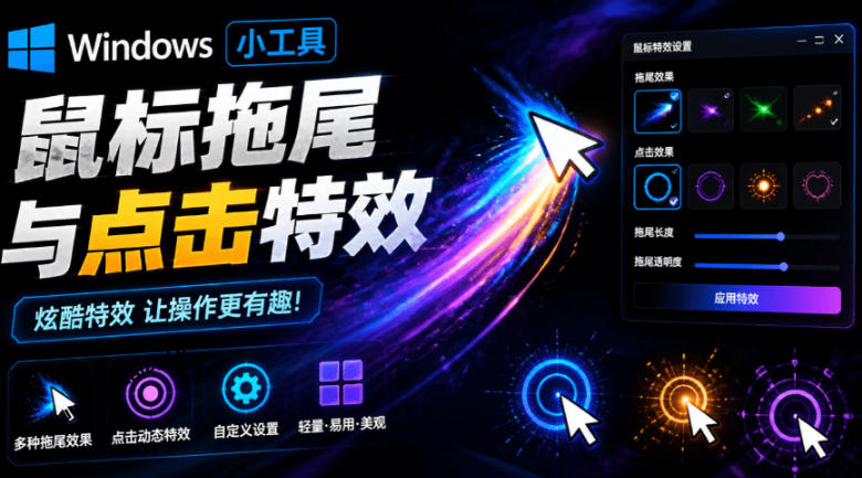 Windows特效小工具！一键给你的鼠标添加拖尾与点击动态特效，吾爱出品，免费使用Mouse Trail-网创之家