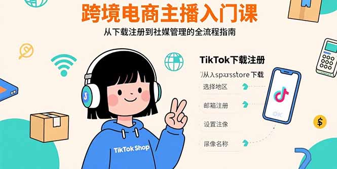 跨境电商主播入门课,TikTok下载注册,支付工具配置,社媒账号管理全流程-网创之家