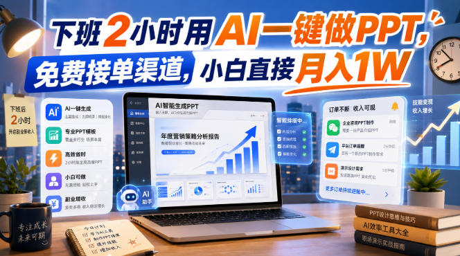下班2小时用AI一键做PPT，免费接单渠道，小白直接月入1W【揭秘】-网创之家