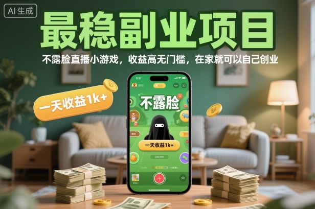 最稳副业项目，不露脸直播小游戏，收益高无门槛，一天收益1k+，在家就可以自己创业【揭秘】-网创之家