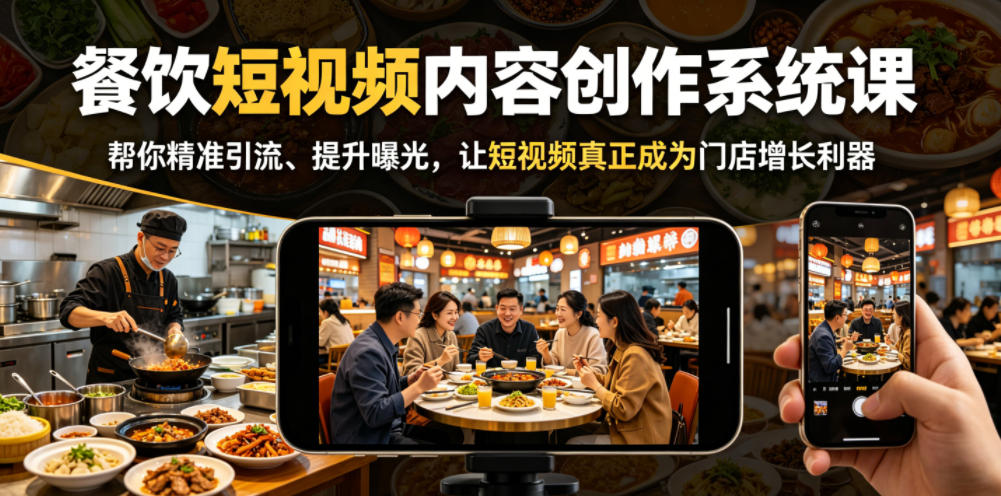 餐饮短视频内容创作系统课，帮你精准引流、提升曝光，让短视频真正成为门店增长利器-网创之家