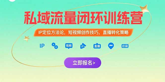 私域流量闭环训练营:IP定位方法论,短视频创作技巧,直播转化策略-网创之家