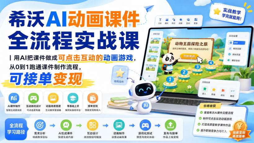 希沃AI动画课件全流程实战课｜用AI把课件做成可点击互动的动画游戏，从0到1跑通课件制作流程，可接单变现-网创之家