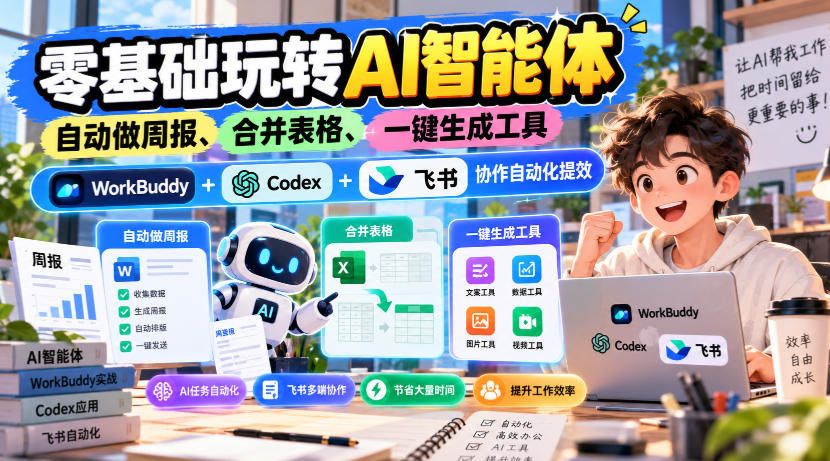 【无水印】零基础玩转AI智能体，自动做周报、合并表格、一键生成工具，WorkBuddy+Codex + 飞书协作自动化提效-网创之家